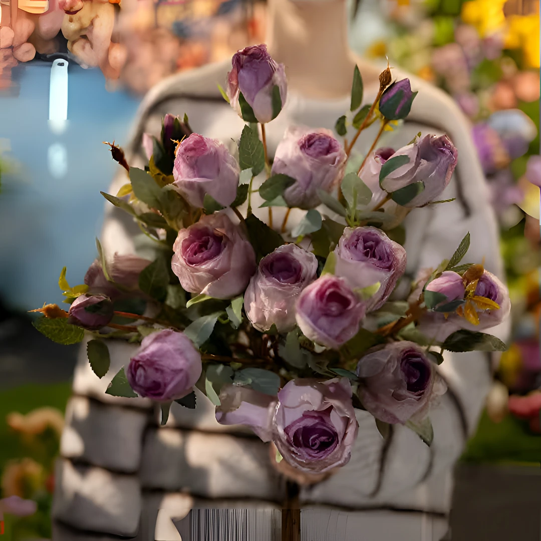 仿真烟紫色玫瑰仿真花假花干花花束客厅摆设客厅餐桌装饰花艺摆件