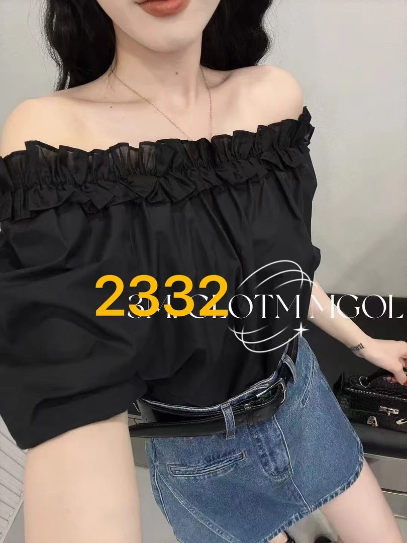 深圳南油高货YI宽松型短袖短款时尚小众圆领一字领上衣抹胸小衫