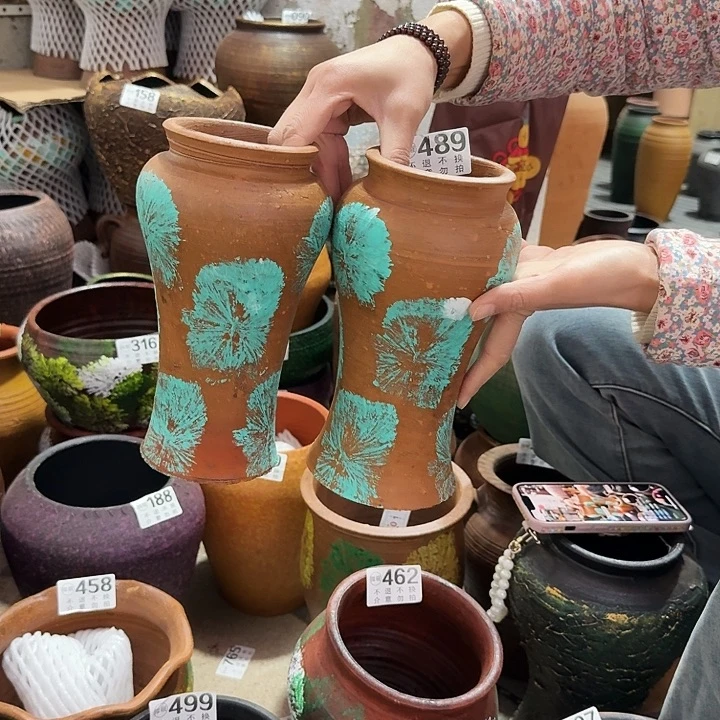 瑕疵彩绘一对489高度22口径9