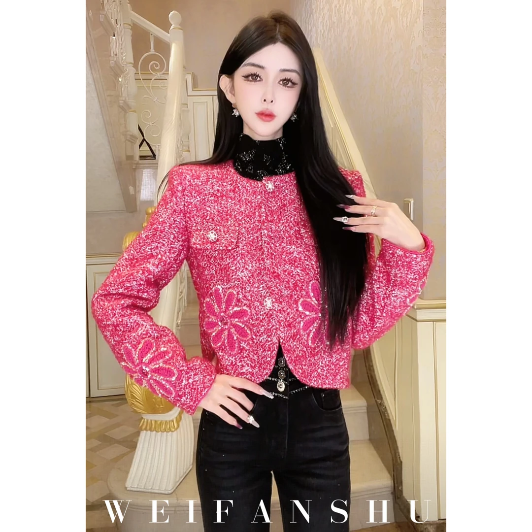 WEIFANSHU/魏凡舒【蔷薇雾语】秋冬新款短款时尚百搭显瘦小香风外套