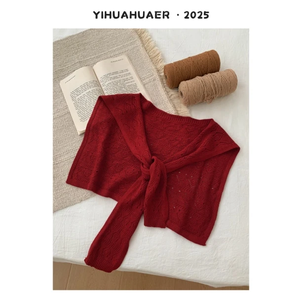 【镂空披肩】东大门韩国原单秋季新款洋气设计感针织镂空披肩3905