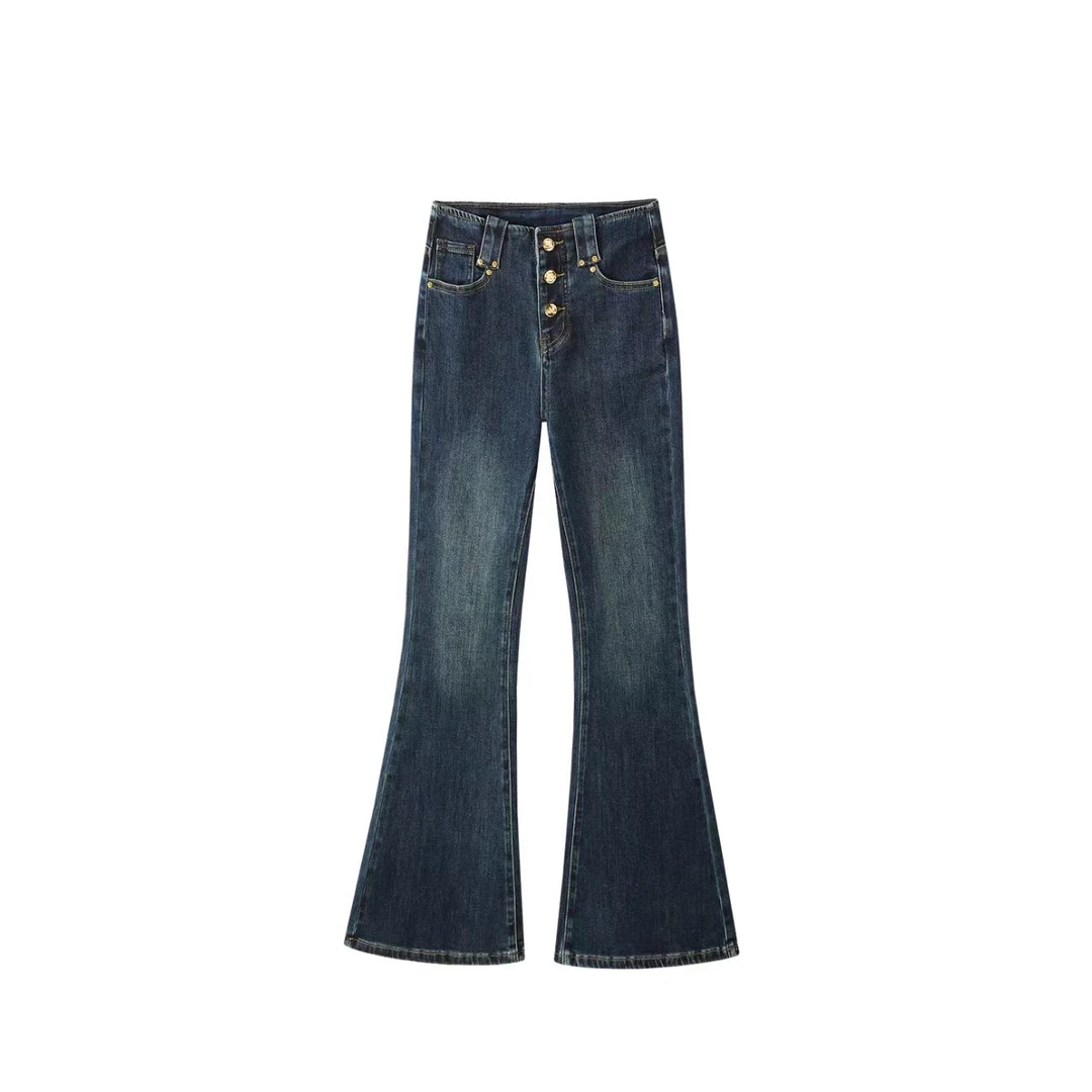 曼曼【腿精即视感】韩版植绒修身弹力喇叭牛仔裤Z1625#