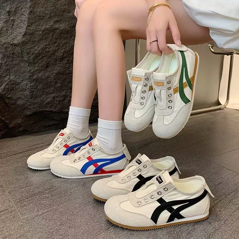 时尚潮鞋帆布鞋低帮复古拼色软底女一脚蹬夏季平底