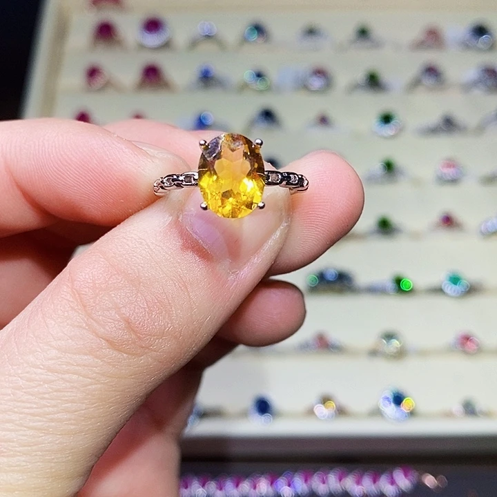 黄晶戒指银S925镶嵌1111