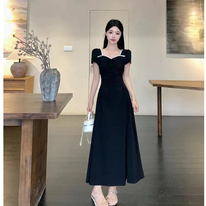 （80-200斤）法式气质蝴蝶结方领短袖连衣裙夏季显瘦遮肚A字裙1830