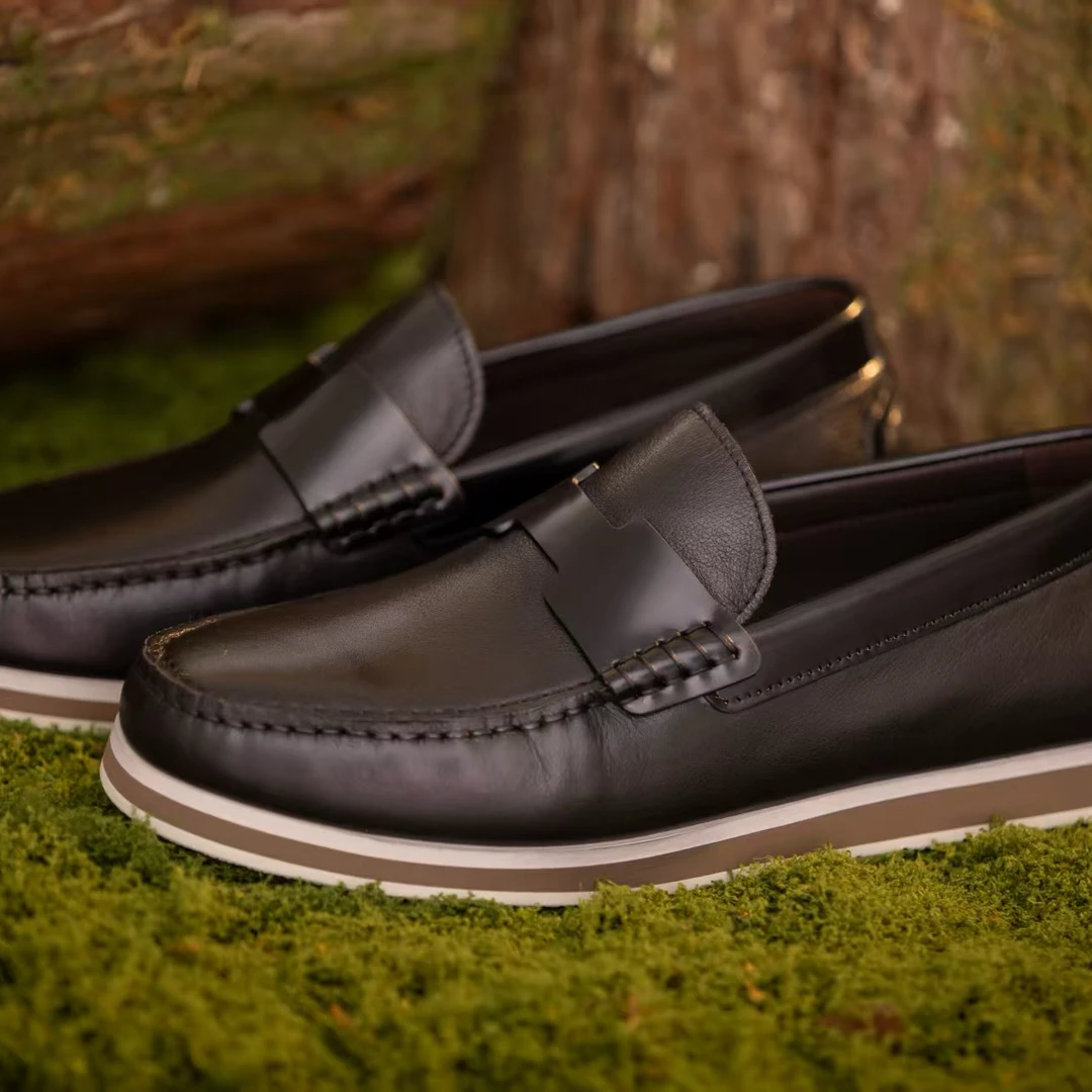 薄款休闲一脚蹬商务豆豆鞋乐福鞋男士皮鞋欧若智性风