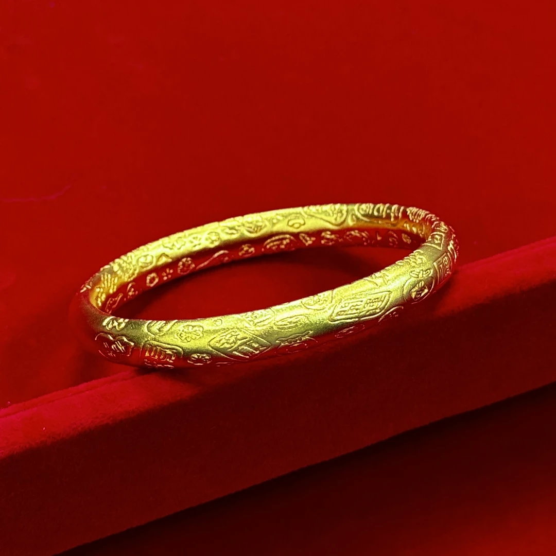 足银手镯 足银手镯 吉言手镯实心闭口錾刻闭口手镯粗999
