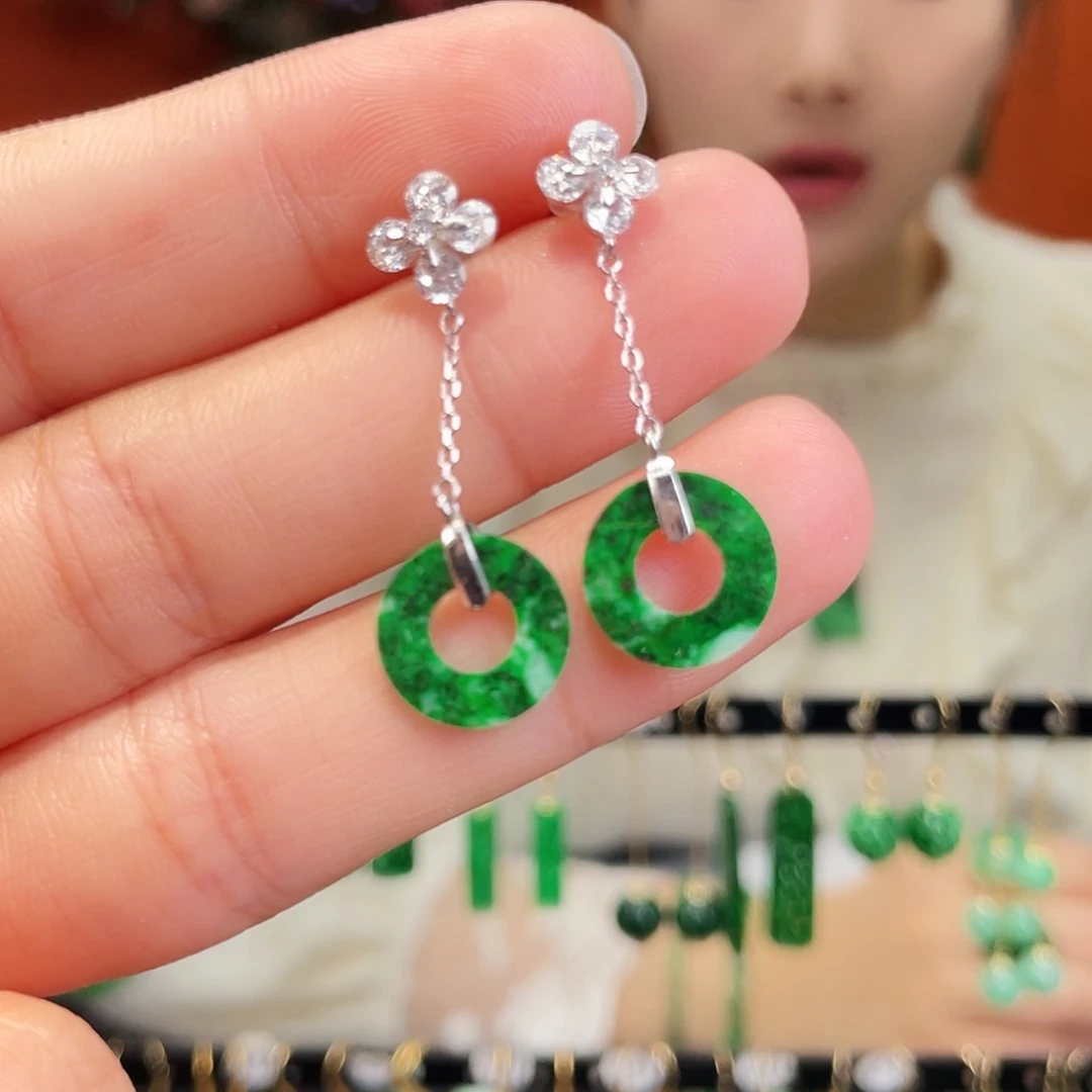 翡翠银S925镶嵌耳饰