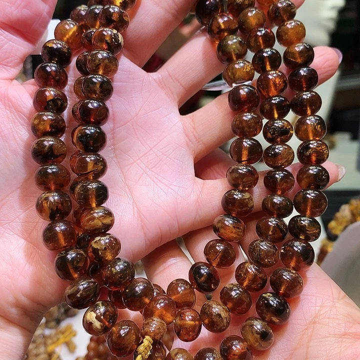 琥珀裸石未镶嵌10m血底蜡花