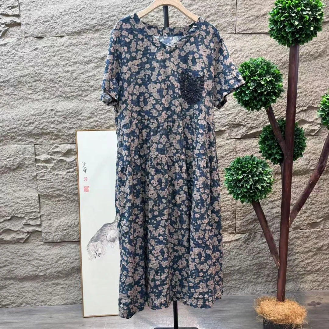 10502新款夏季减龄洋气优雅宽松碎花连衣裙QZ