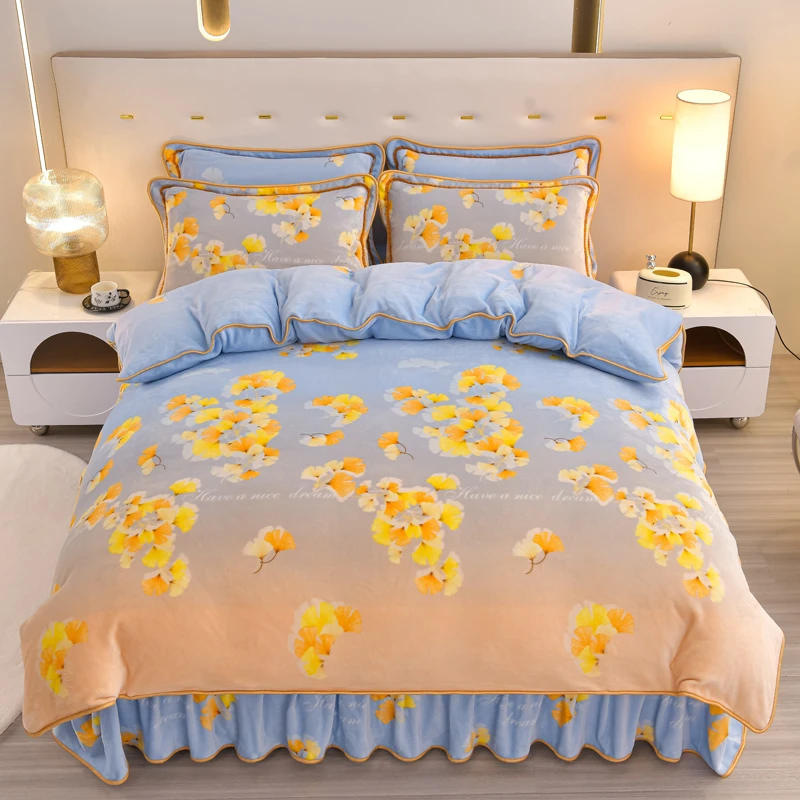 新款加厚牛奶绒四件套冬季床裙双面加绒被套双人单人床上用品爆款