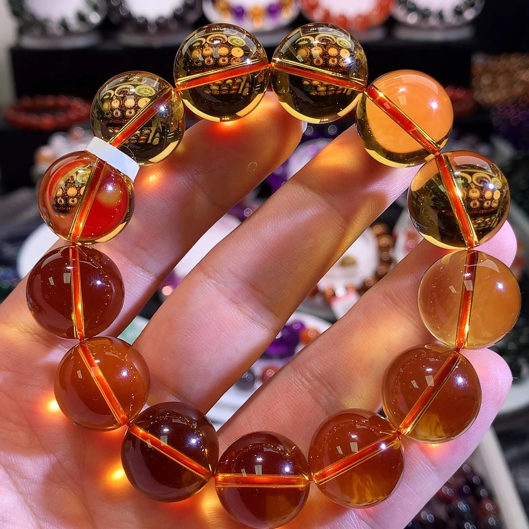 未镶嵌手链水晶老矿金红料黄水晶16.5+