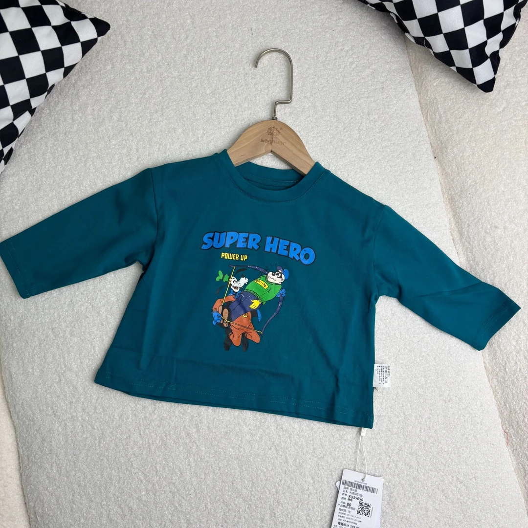 2025新款童装卡通印花T恤春秋绿色男童休闲圆领春款长袖