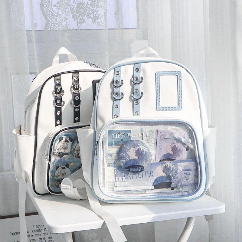 新款透明双肩包高中大容量大学生背包pu双肩痛包吧唧痛包女士双肩