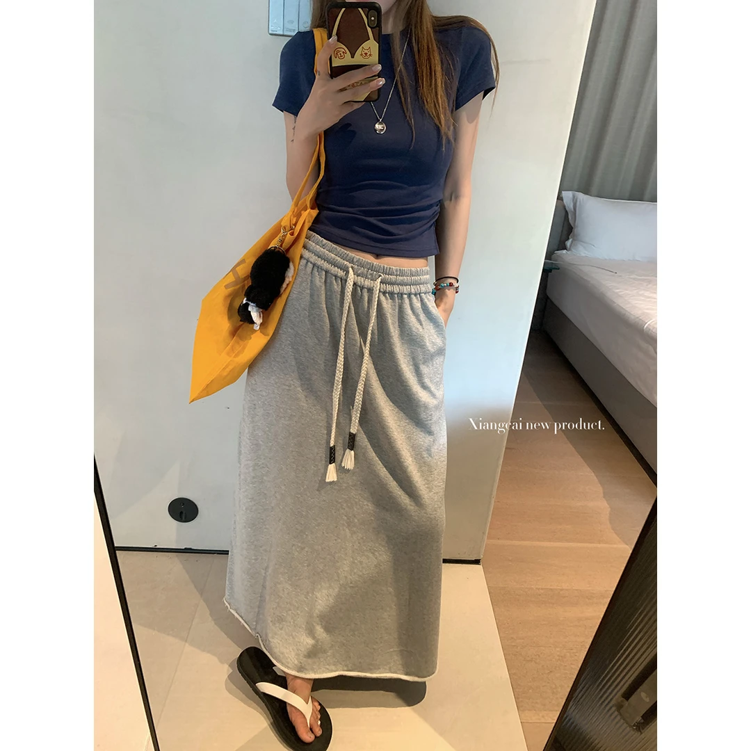 香菜不加辣 7/19 20点【米兰漫行】花灰色毛圈宽松休闲半身裙