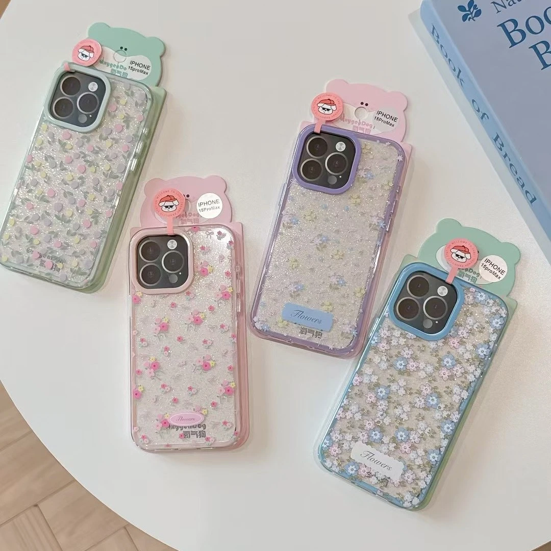 潮牌氧气狗新款闪粉二合一满屏小碎花系列适用iP16promax手机壳15