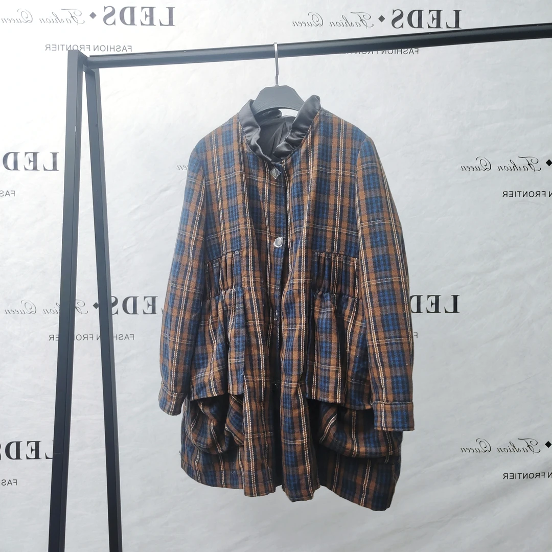 LEDS 69283秋冬单排扣设计师复古宽松型常规款风衣短外套