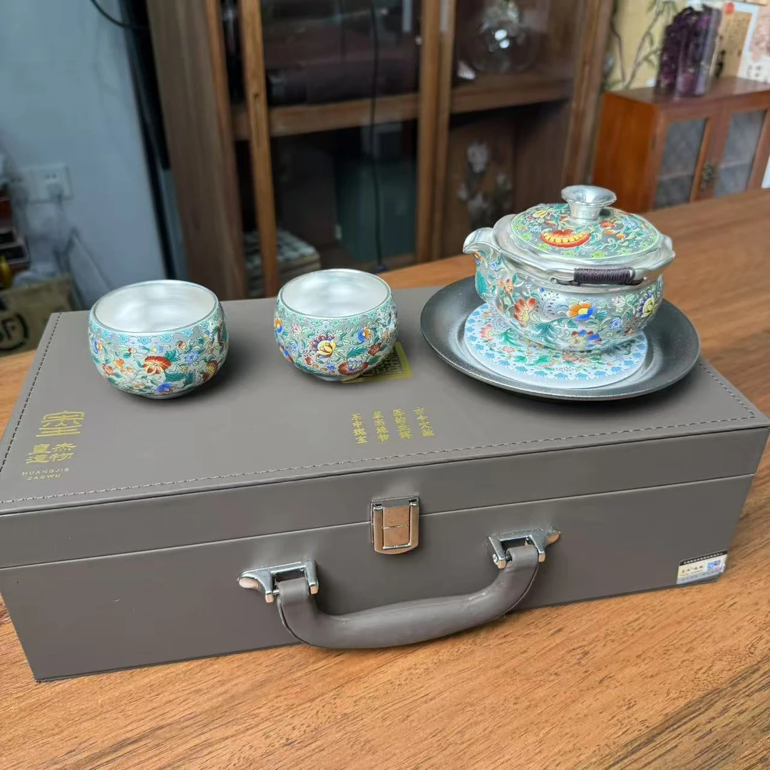 （胡子茶器）周鸿杰鎏银珐琅手抓壶套组 1811