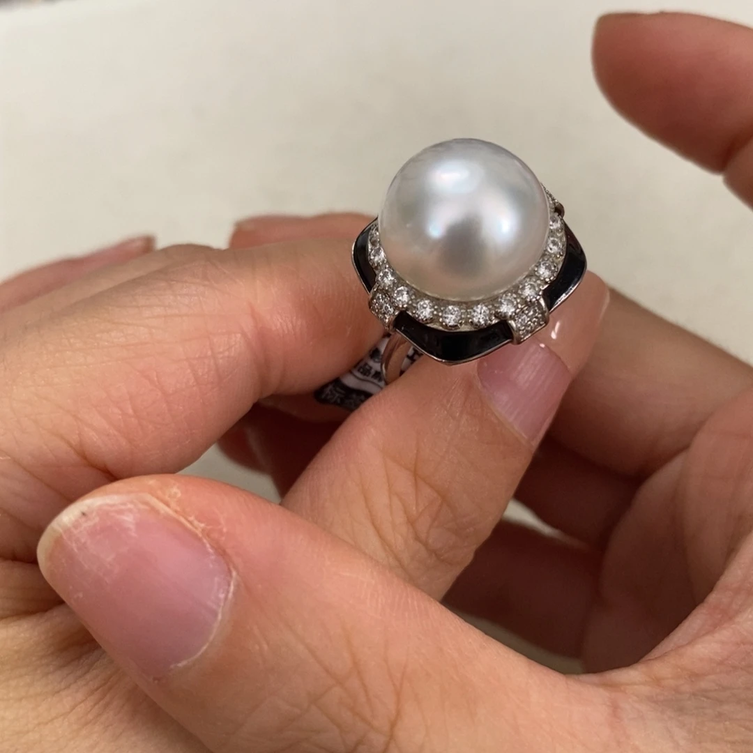哈***笑银S925镶嵌戒指海水珍珠