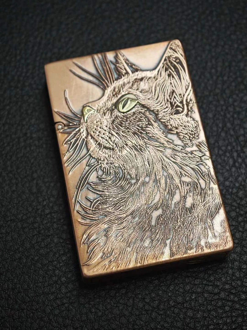 weibster超薄小重甲G63 紫铜镶嵌  仰望星空瞌睡小猫 煤油打火机