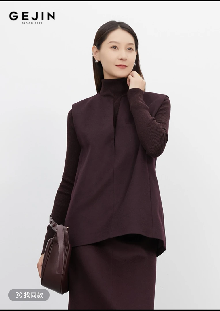 GEJIN/歌锦冬季新款老钱风优雅气质简约百搭马甲上衣94125924211