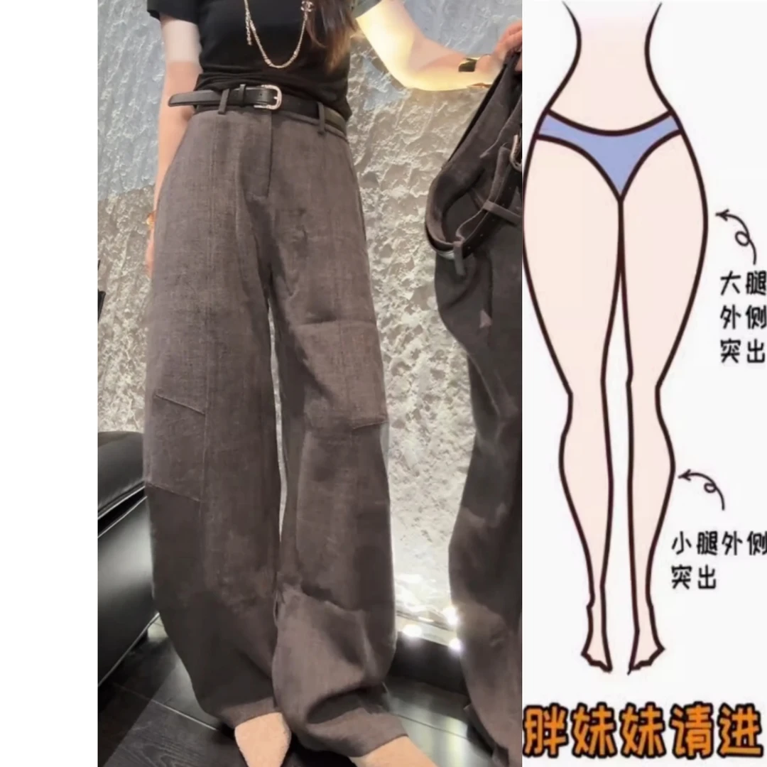 景倩妮深灰色高级感气质休闲裤2025年秋季新款梨形高腰显瘦阔腿裤