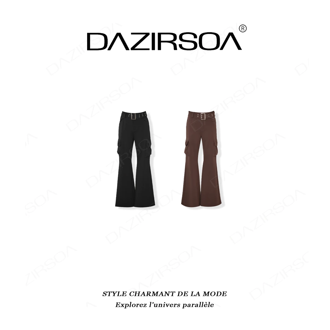 DAZIRSOA/达姿“荆棘之线”时尚百搭工装口袋显瘦洋气喇叭裤 AB296