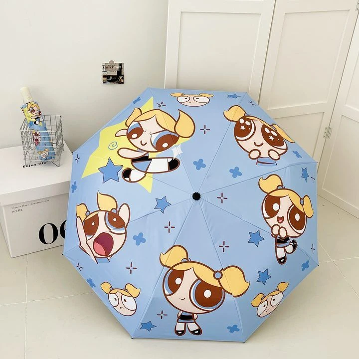 【爱宝】飞天小女警卡通自动防晒晴雨两用遮阳伞折叠学生黑胶太阳伞