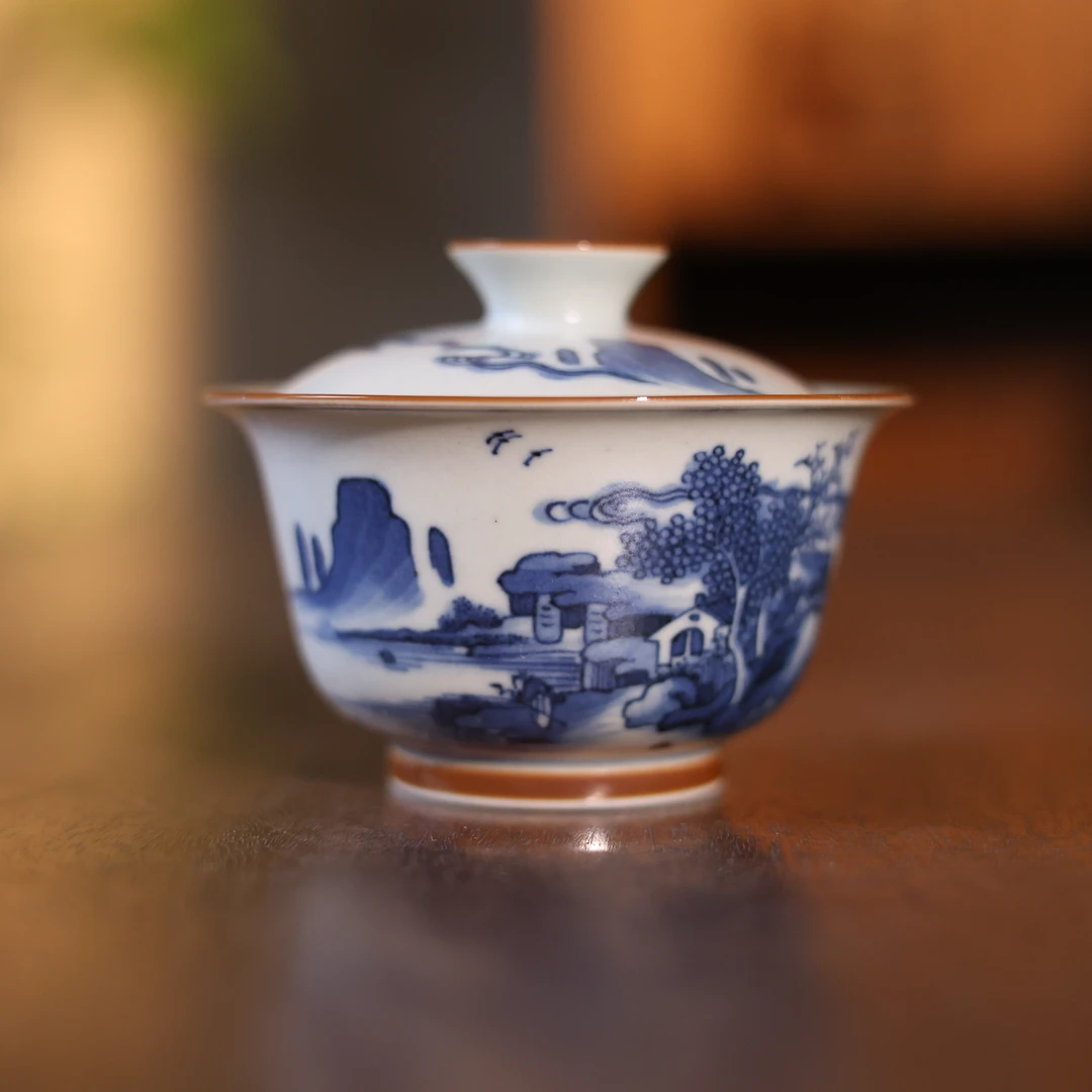 【小田甄陶】山水-霖溪山房-岩香盖碗（霖溪0180）