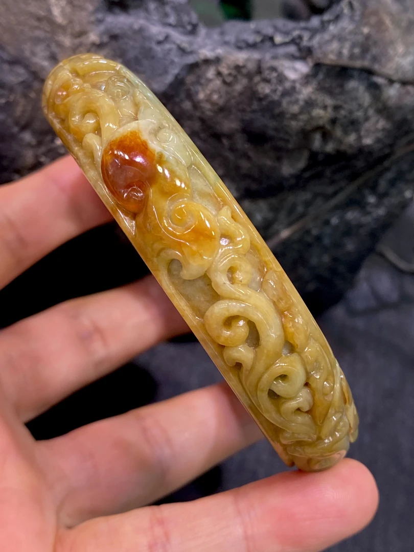 三彩龙凤翡翠手镯