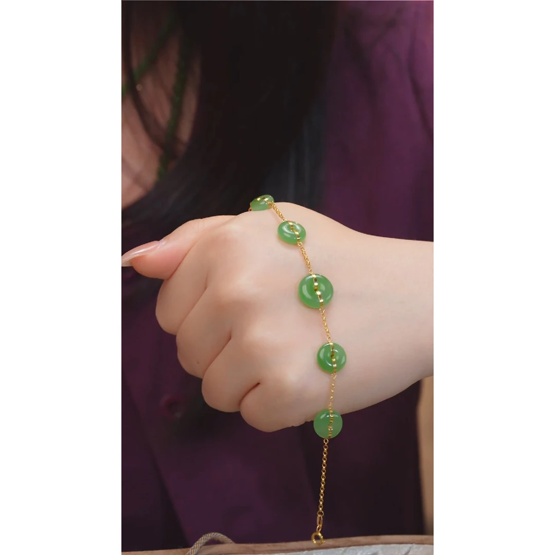 非遗好物分享和田玉18K金镶嵌手链@@N4833