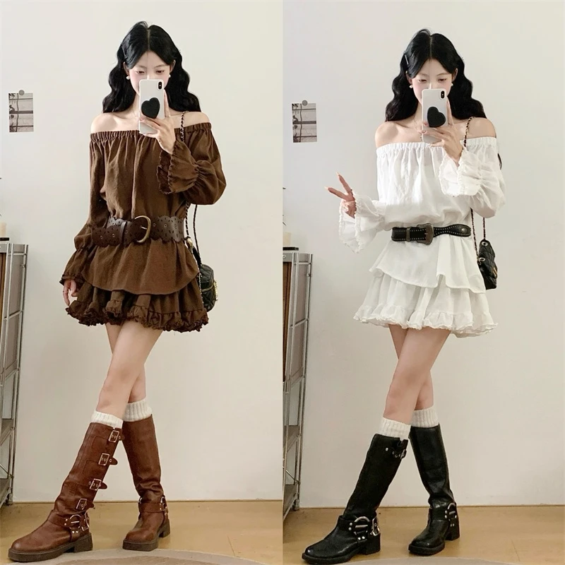 MO88ZSPF大码胖MM秋季净色休闲半袖橡筋领上衣+百搭短裙套装