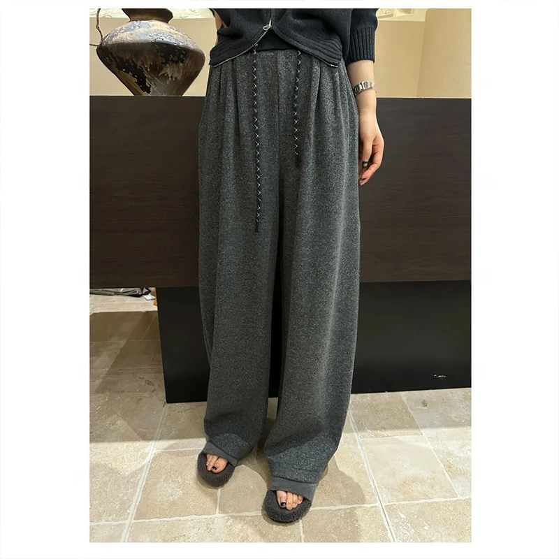 2026秋冬高腰显瘦百搭松紧腰加绒抽绳直筒裤设计高级女士潮流
