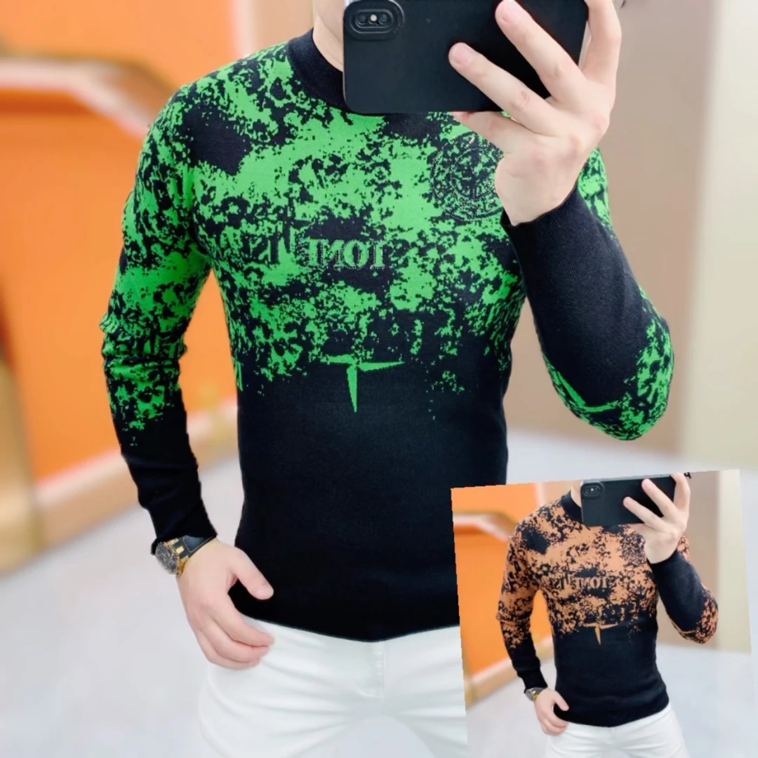 阿凯严选-欧货冬季新款男士潮流时尚针织修身圆领摩卡绒打底毛衣