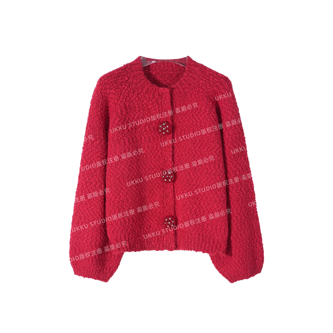 娟【UKKUSTUDIO】法式灯笼袖毛针织衫针织宽松型女装编织315777