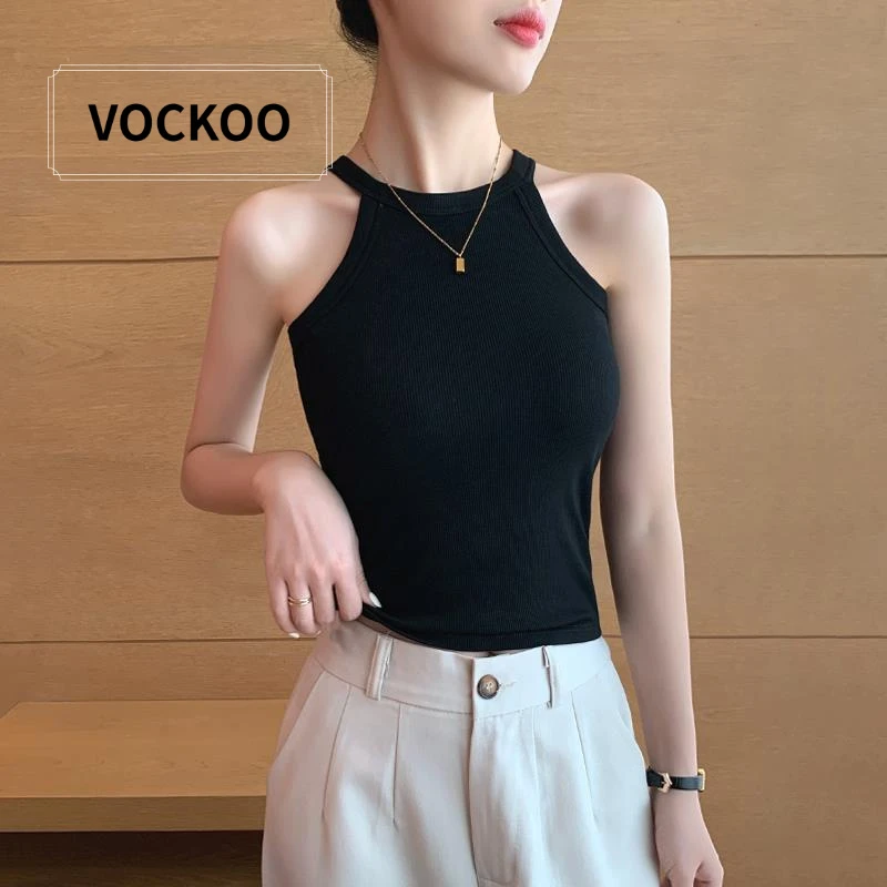 VOCKOO黑色挂脖吊带带胸垫背心女内搭2025新款一体式美背打底外穿