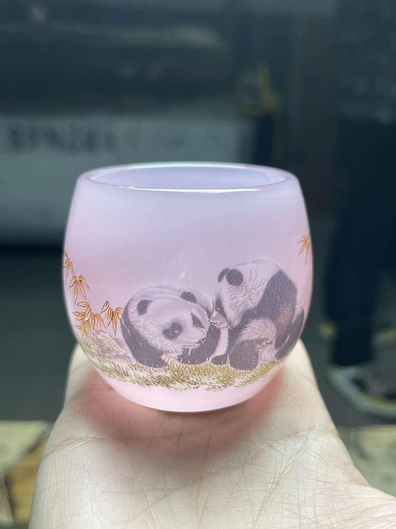 【闪购商品】帝王粉熊猫琉璃杯茶具主人杯手工