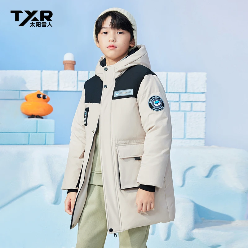 【太阳雪人】儿童户外休闲中长款保暖连帽加厚羽绒服T3044707YZ