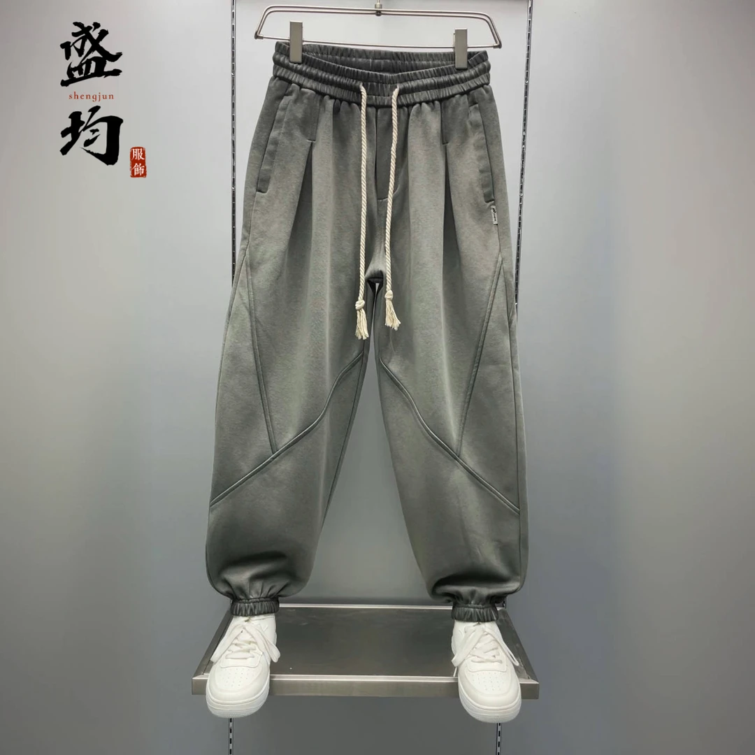 盛均松紧腰宽松阔腿大码休闲裤男百搭简约2025新款秋款卫裤束脚裤