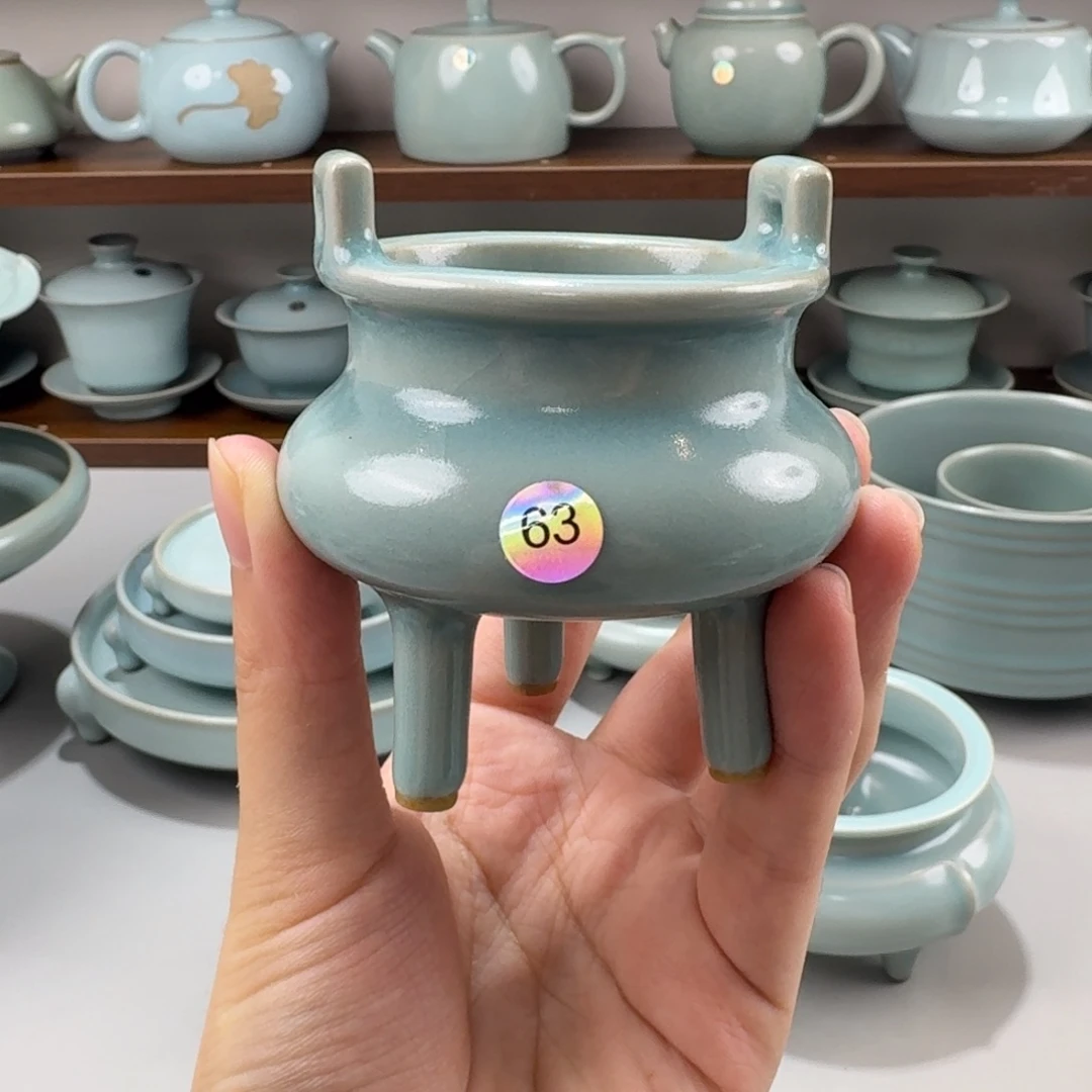 杯子特价汝窑仿古釉高足线香炉微瑕