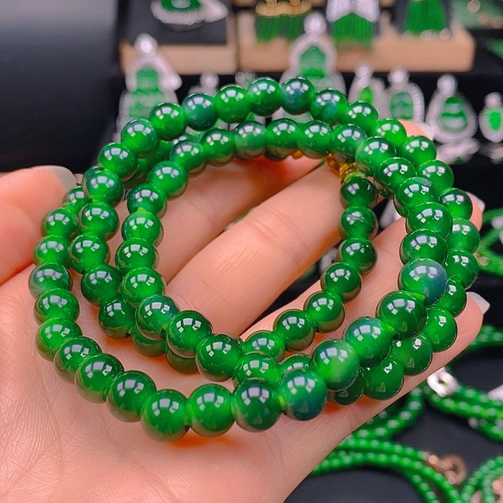 蓝***云翡翠未镶嵌耳饰天然A货翡翠卡8珠链