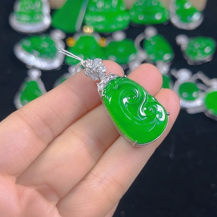 翡翠银S925镶嵌吊坠(不含链)