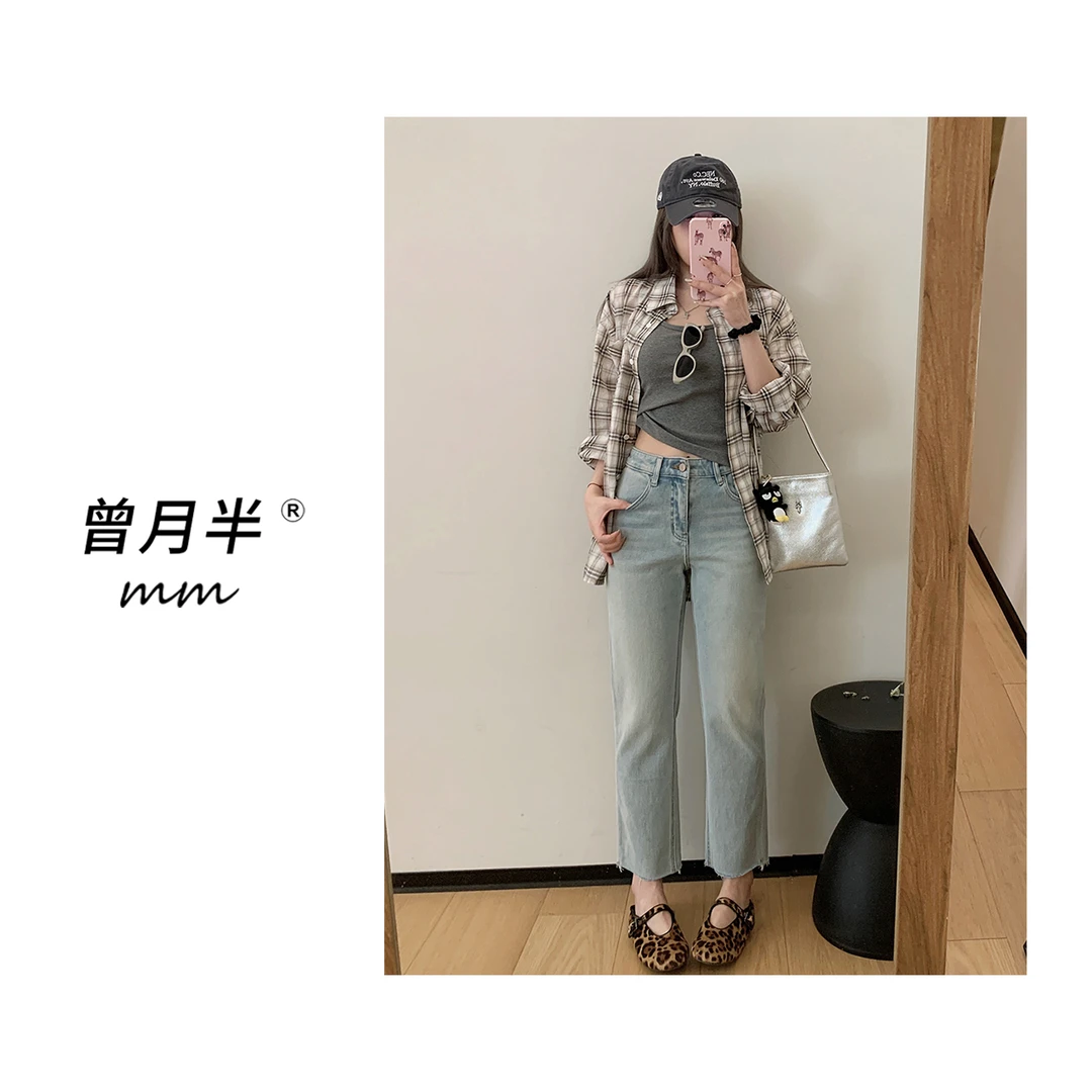 曾月半《细狗裤延续》又瘦又直天S棉九分烟管牛仔裤！zk381