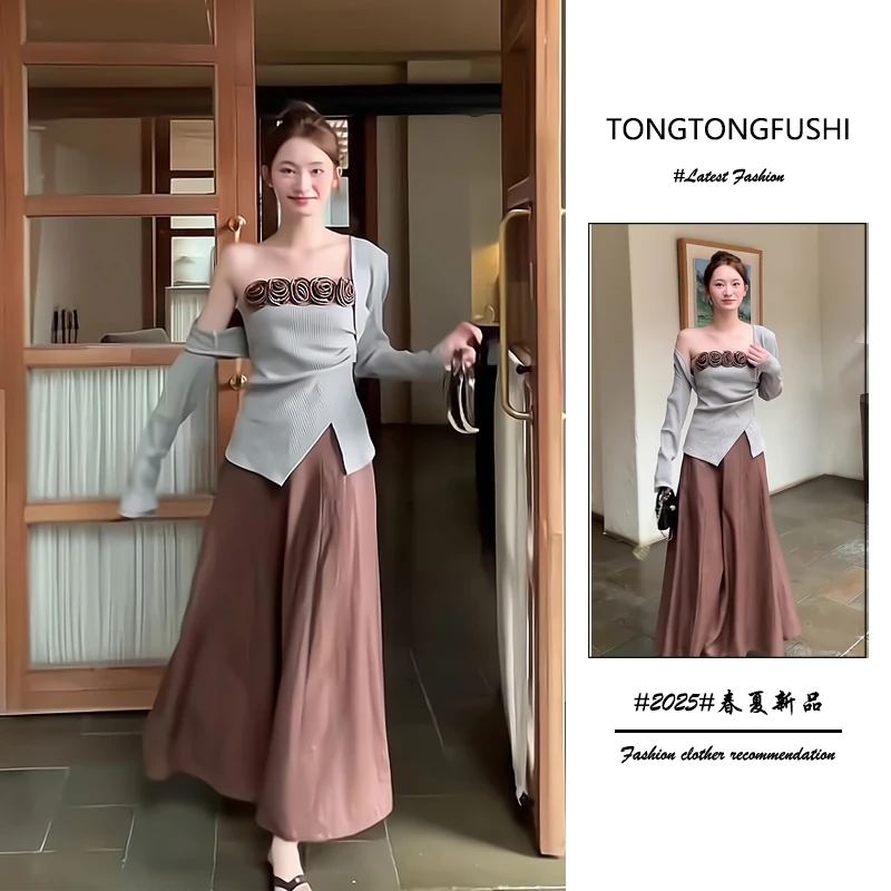夏季2025新款一整套女装韩系穿搭辣妹风气质开衫抹胸半身裙三件套
