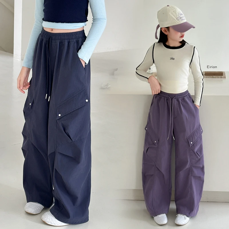 女童工装裤春秋新款洋气儿童显瘦裤子中大童高腰外穿直筒阔腿裤潮