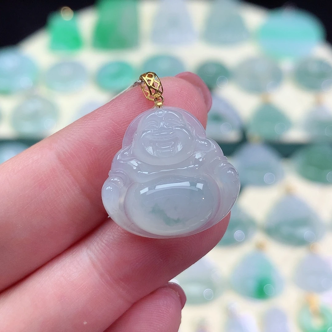 翡翠18K金镶嵌颈饰佛公