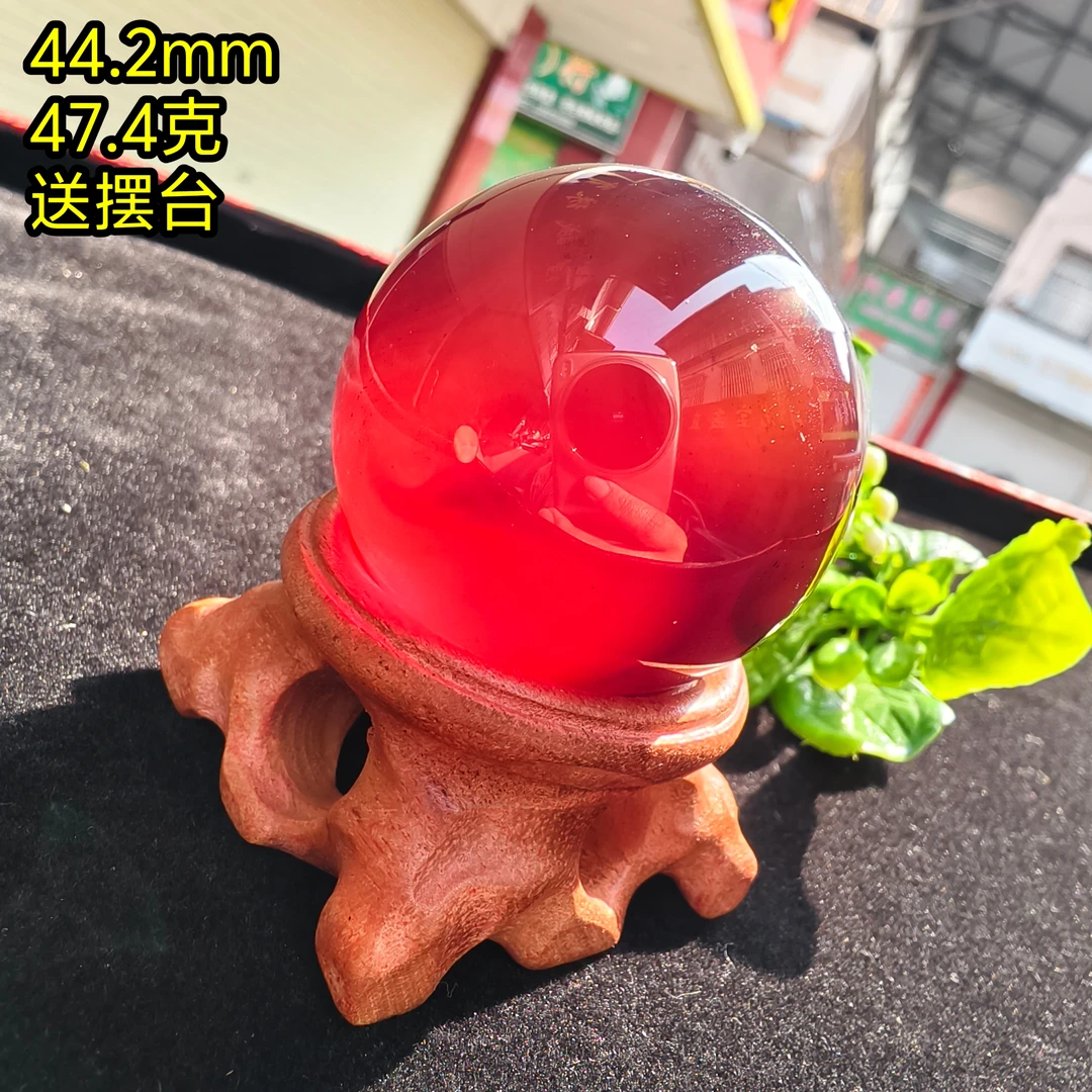 【月光琥珀】44.2mm缅甸琥珀红蜜单珠手把件摆件