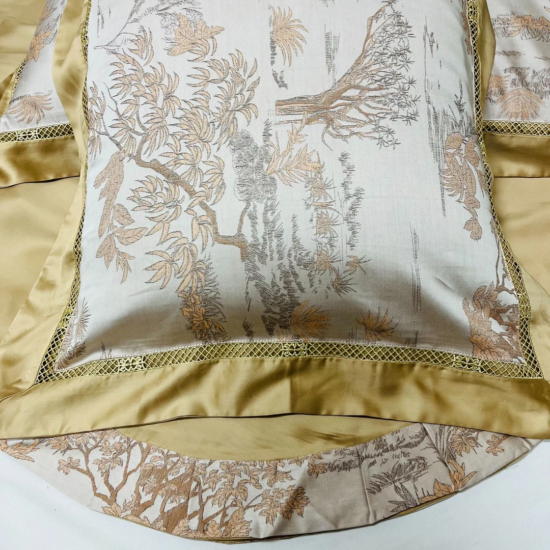 粉丝定制【发财树床单枕套三件套】香云锦锻天丝贡缎镂空高奢可机洗