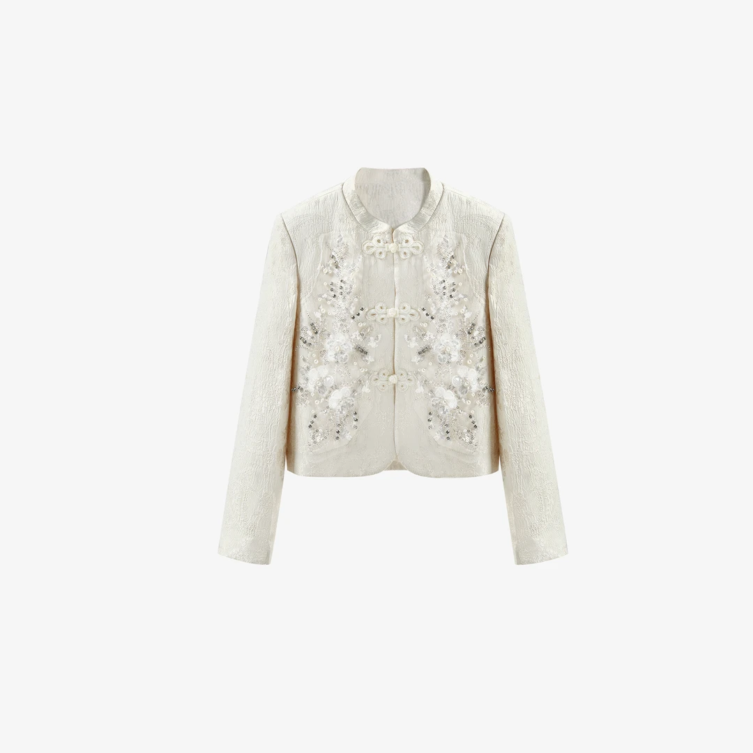 【新国风】蕾丝小香风气质白色时尚重工外套  1404-W131 【如如专属】