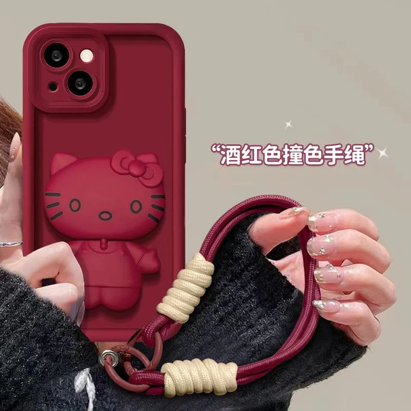 猫咪镜子支架红色爆款手机壳适用苹果华为OPPO小米VIVO硅胶卡通